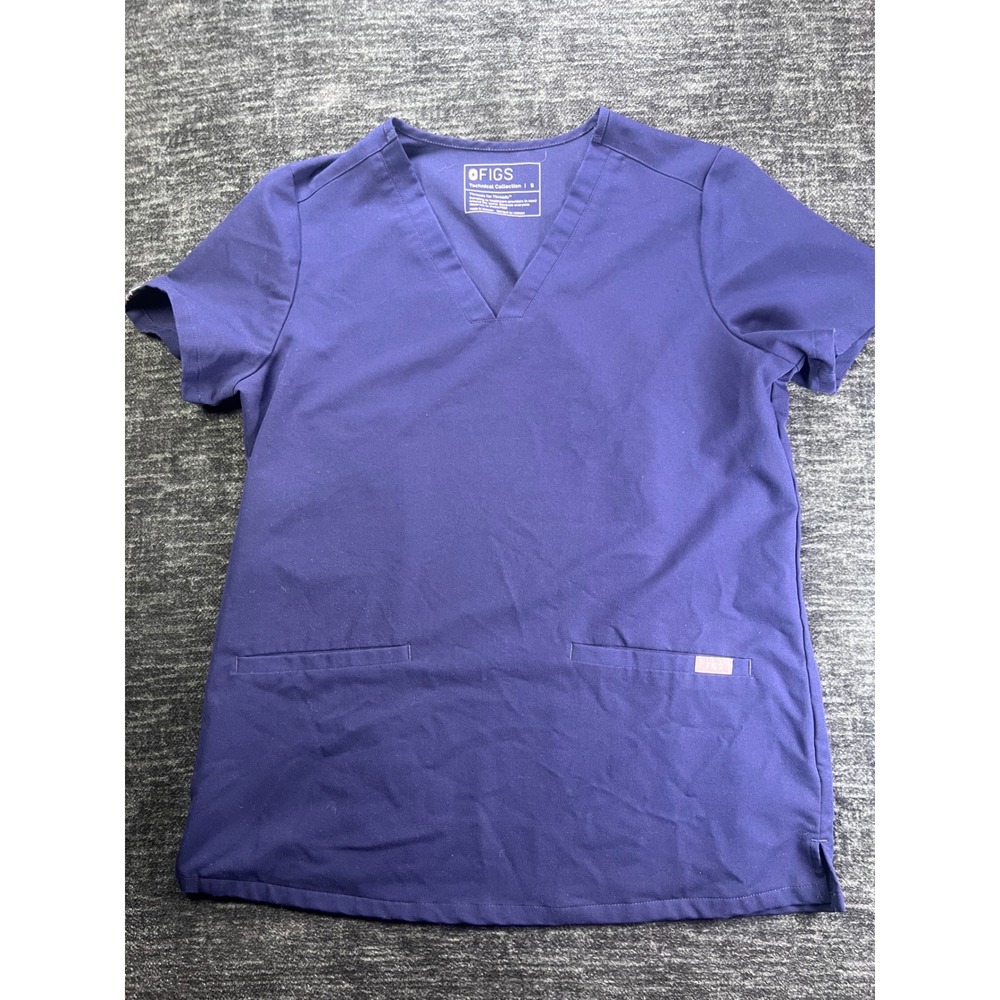 FIGS Scrub Top Women Small Dark Blue V-Neck Short Sleeve Technical Collection
